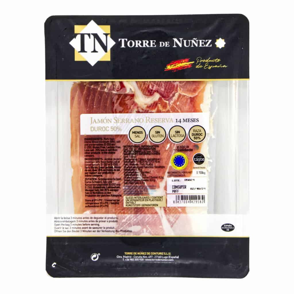 Jamón serrano reserva 14 meses 50 duroc en lonchas Torre de Nuñez